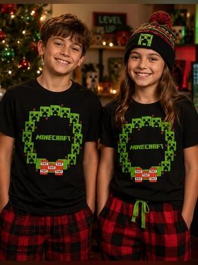 Minecraft Creeper Christmas Graphic Tee Youth Unisex 100% Cotton Boys Medium